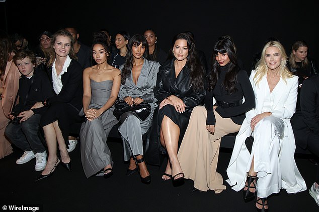 Ashley posed up a storm on the red carpet before taking a seat in the front row (pictured LR Eva Herzigová, Leigh-Anne Pinnock, Maya Jama, Ashley Graham, Jameela Jamil and Valeria Mazza)