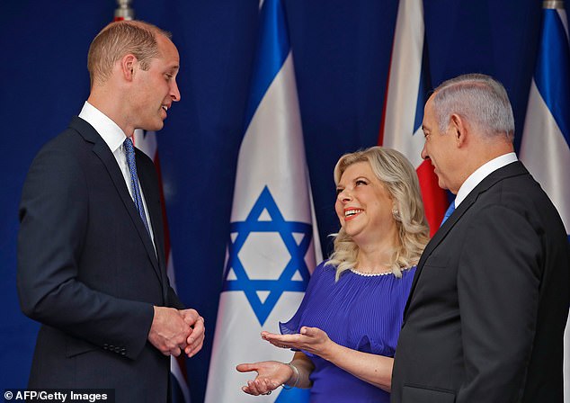 Prince William met Israeli Prime Minister Benjamin Netanyahu and his wife Sara during his visit to the country in 2018.