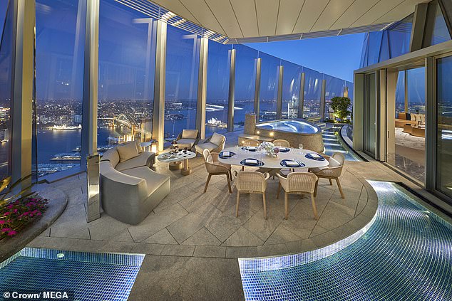The megastar is staying at Crown's presidential villa in Barangaroo, which boasts picturesque views of the Sydney Harbor Bridge and Opera House (pictured).