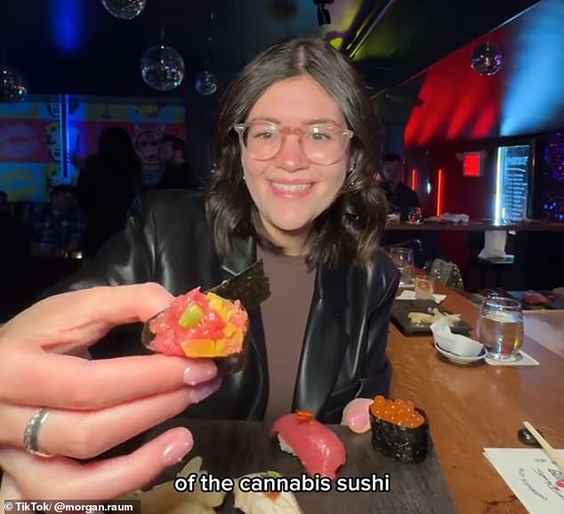 Instead of eating a traditional fish delicacy, the sushi pieces include a bit of hemp infusion, and the menu also includes cannabis-infused mocktails.