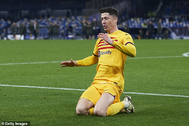 Robert Lewandowski scored Barcelona's first goal in the 60th minute in the first leg of the round of 16