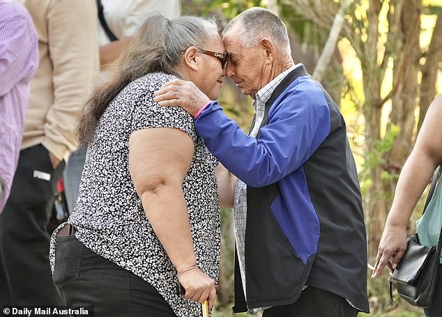 Mourners touched foreheads in a traditional Maori greeting (pictured) in November 2023.
