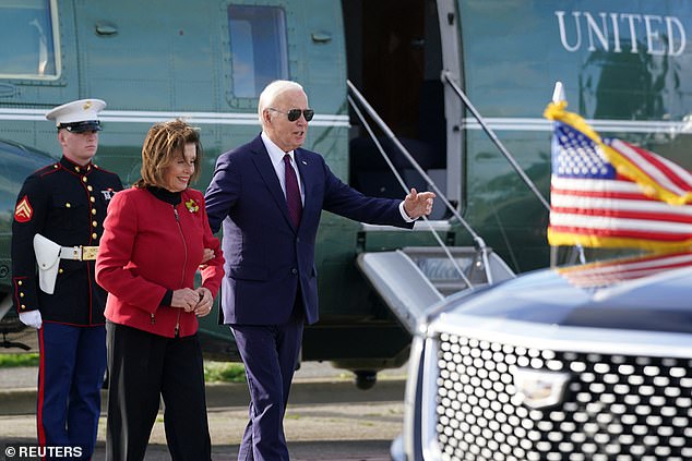 Pelosi joined Biden on Marine One as they flew from the airport to the campaign reception.