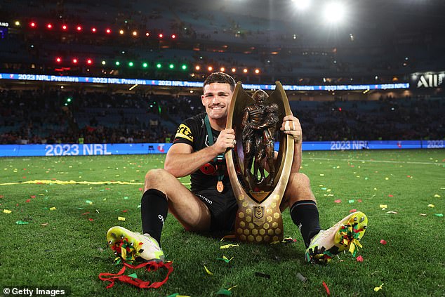 Cleary (pictured after winning the 2023 NRL grand final) says he admires English fans and the way they support their teams.