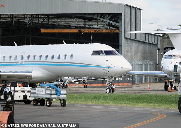 His Bombardier Global 6000 landed on the runway at 8:57 a.m. after flying from Hawaii, and