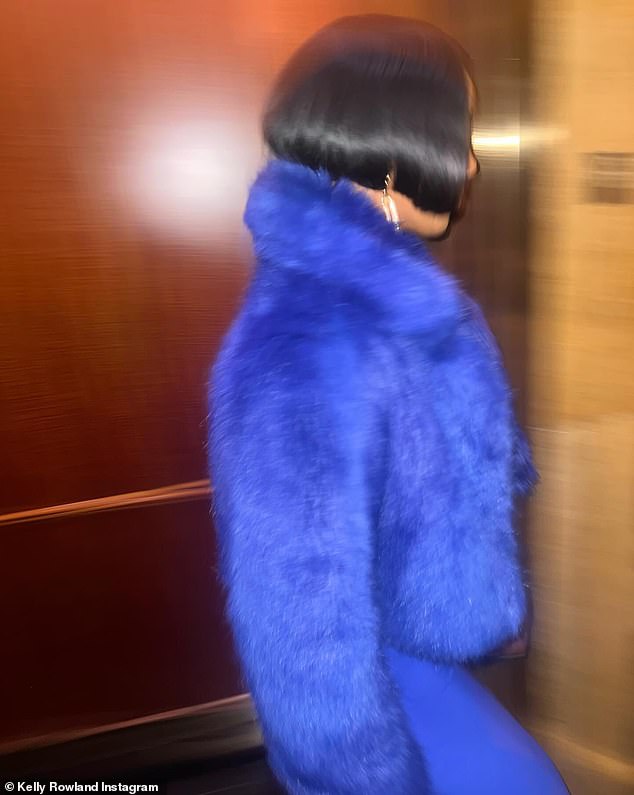 The Atlanta native dazzled at the event in an all-blue ensemble of a fur jacket over a jumpsuit.