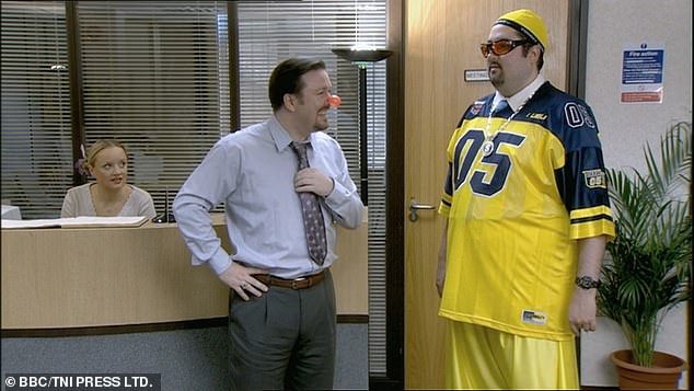 The actor and comedian led heartfelt tributes to The Office star after his shocking death was announced on Wednesday morning (Ricky pictured with Ewen in The Office)