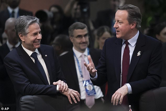 Lord Cameron and US Secretary of State Antony Blinken, pictured speaking at the G20 foreign ministers' meeting.