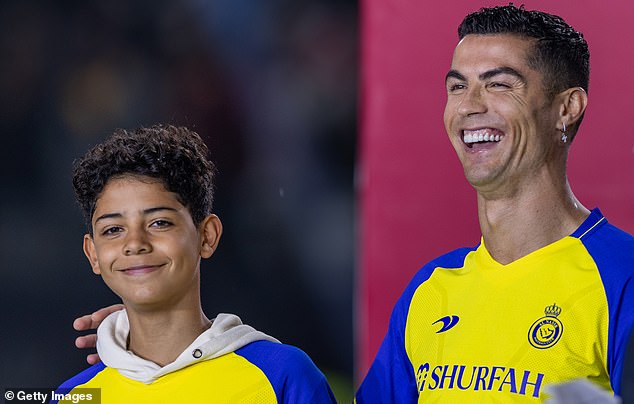 Cristiano Ronaldo Jr (left) has followed in his father's footsteps by playing for Al-Nassr.
