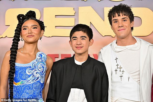 Kiawentiio Tarbell, Gordon Cormier and Ian Ousley attend the world premiere of Netflix's 'Avatar: The Last Airbender' at the Egyptian Theater in Hollywood on February 15 in Los Angeles.