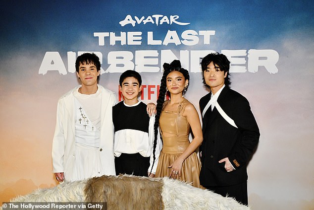 Ian Ousley, Gordon Cormier, Kiawentiio and Dallas Liu attend the party after the world premiere of Netflix's 'Avatar: The Last Airbender' earlier this month.