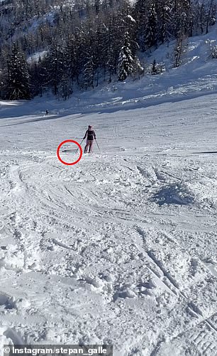 The object can be seen descending the slopes at high speed as it passes skiers.