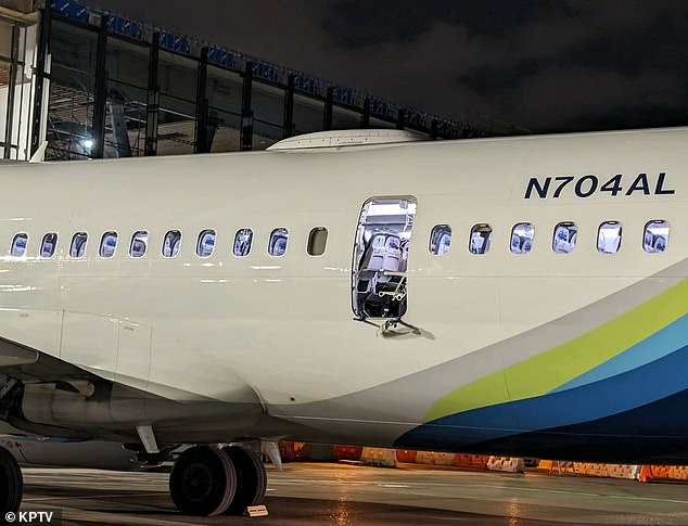 A photo shows the window blown out. It is offered as a door on the plane. Alaska opted not to take this option, although the potential door frame was completely torn off by the fuselage failure.