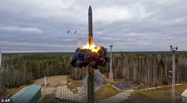 A Yars ICBM test launches as part of Russia's nuclear exercises from a launch site in Plesetsk on October 26, 2022.