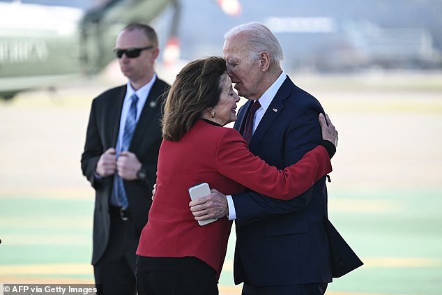 He arrived in San Francisco on Wednesday afternoon, where he was greeted by former House Speaker Nancy Pelosi. They traveled together on Marine One to a campaign reception.