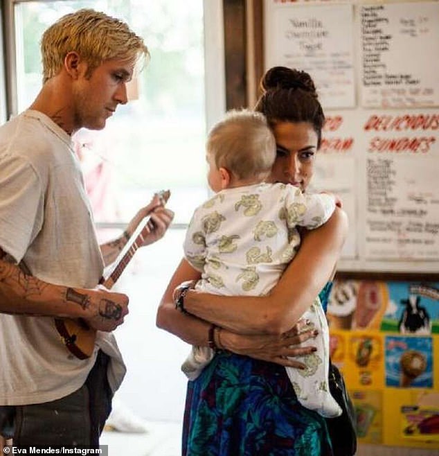 The actress shares her daughters Esmeralda, nine, and Amada, seven, with her longtime partner, Ryan Gosling;  seen in his 2012 film The Place Beyond the Pines with a baby co-star
