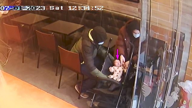 Jurors were shown little Victoria's (centre) face for the first time last month as her parents Constance Marten (right) and Mark Gordon (left) sat inside a kebab shop.
