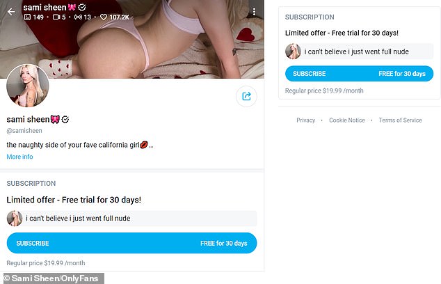 The high school dropout's Onlyfans account, which normally costs $19.99 a month, is currently free for 30 days as part of a 'limited offer.'