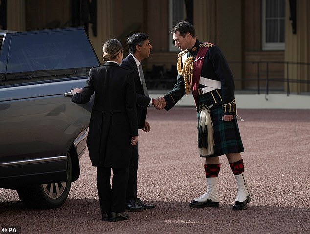 Lieutenant Colonel Thompson welcomed Rishi Sunak to Buckingham Palace last October ahead of his audience with King Charles, where he was invited to become Prime Minister.