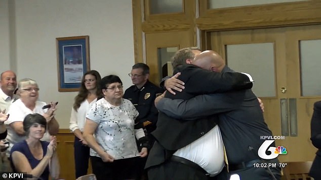 Tapp photographed hugging his lawyer in the courtroom after being exonerated