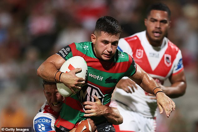 The Rabbitohs' classic cardinal red and myrtle green colors (pictured) are nowhere to be seen on the new strip.