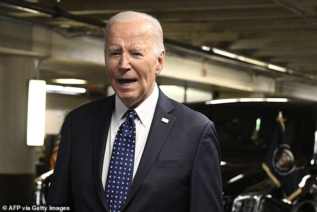 US President Joe Biden speaks to the press in the parking lot of the Fairmont Hotel in Los Angeles, California, on February 22, 2024.