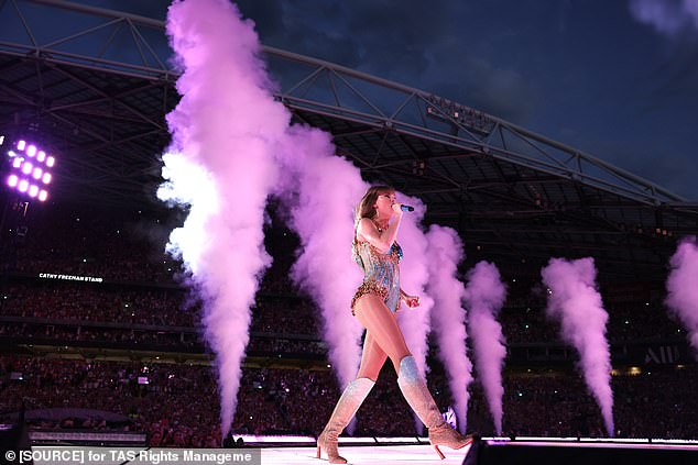 Swift took the stage around 7:50 p.m., while her support act Sabrina Carpenter was canceled for Friday night's performance.