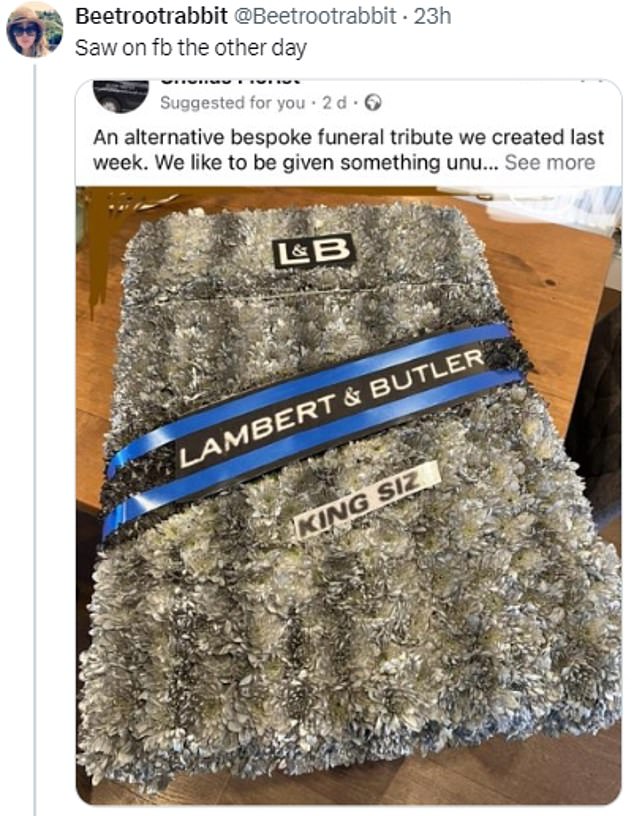 1708696928 927 Funeral florist goes viral with Lambert and Butler themed display
