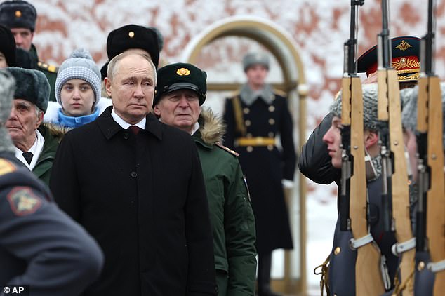 Vladimir Putin participates in the wreath-laying ceremony at the Tomb of the Unknown Soldier