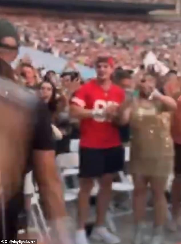 A male fan at Friday's concert was seen wearing Kelce's red Chiefs jersey with number 87.