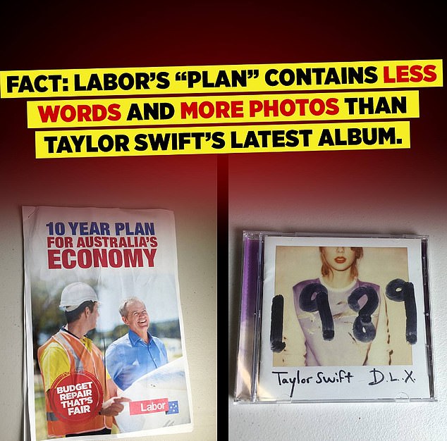 Swift's 2014 mega-hit Shake It Off appears to be one of Morrison's favorites and he referenced it while speaking to reporters in 2015. He also used her 1989 album to attack the Labor economy that same year (in the photo).