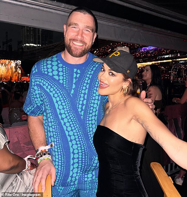 Taylor's boyfriend, Travis Kelce, 34, traveled to Australia to be with her. He was in the VIP section at Friday's show in Sydney with Rita Ora, 33, and some of Taylor's other friends.