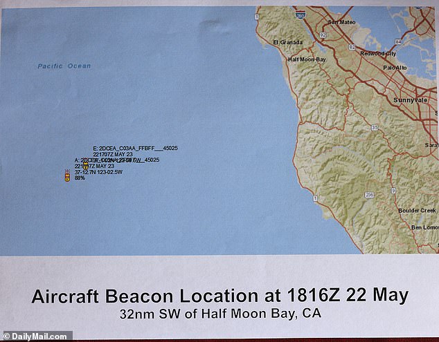 A map shows the area off the coast of Northern California where the plane crashed.