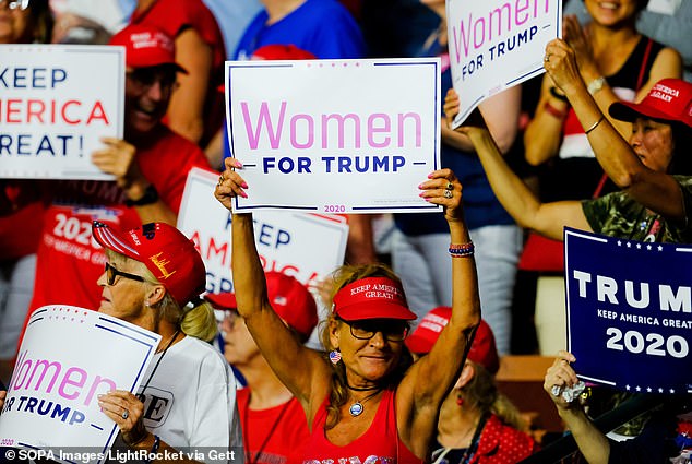 Researchers found that women who preferred Trump were attracted to intelligence rather than attractiveness; Shown here: Female voters at a 2019 MAGA rally in New Hampshire