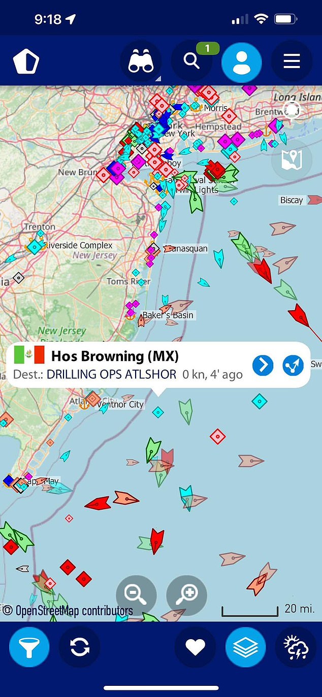 The Mexican-owned HOS Browning vessel was identified off the coast of New Jersey four days before the dolphin was found on the beach.
