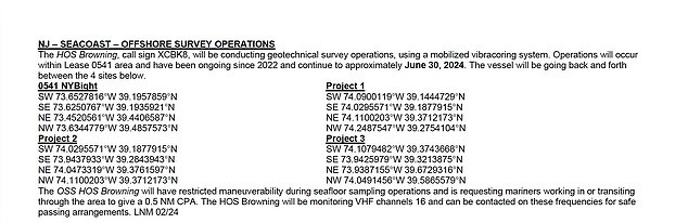 The US Department of Homeland Security documents also note: 'HOS Browning, call sign XCBK8, will conduct geotechnical survey operations, utilizing a mobilized vibration system.