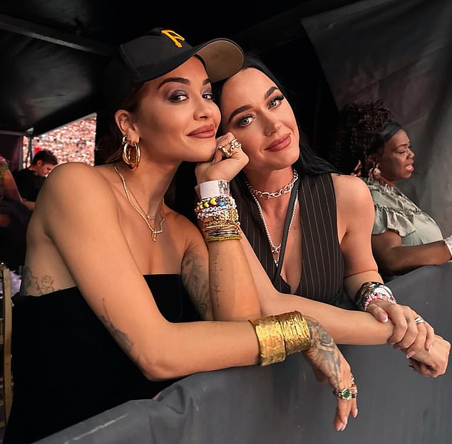 Katy, a mother of one, watched Taylor's show from a VIP area with fellow singer Rita Ora.