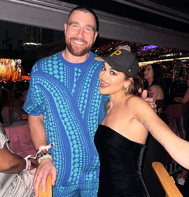 British singer Rita posed for a photo with Taylor's NFL player boyfriend Travis Kelce.