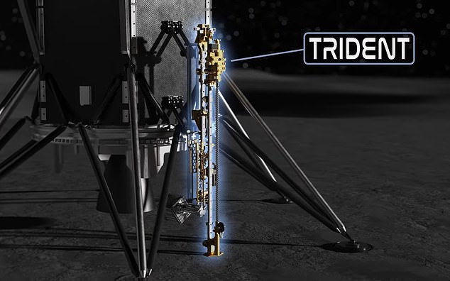TRIDENT will drill up to a meter deep, extracting lunar regolith, or soil, to the surface. The instrument was designed to drill in multiple segments, stopping and retracting to deposit cuttings on the surface after each increase in depth.