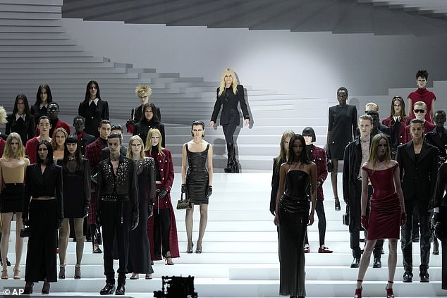 At the end of the show, all the models strutted their stuff and Donatella, 68, appeared on stage to greet the audience.