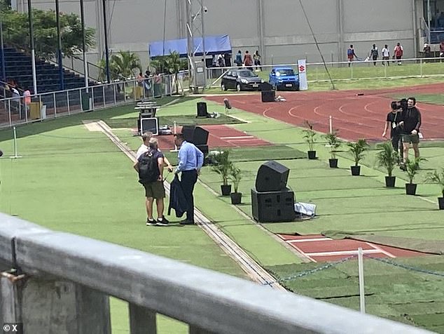 Duke was spotted at Lautoka Stadium in Fiji battling the heat in the lead-up to the match between the Newcastle Knights and Melbourne Storm.
