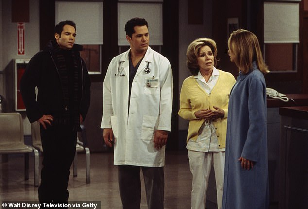 He is also known for playing Dr. Joe Scanlon in the 1999-2000 General Hospital spin-off Port Charles, seen here with Jay Pickett, Pat Crowley and Sarah Aldrich.