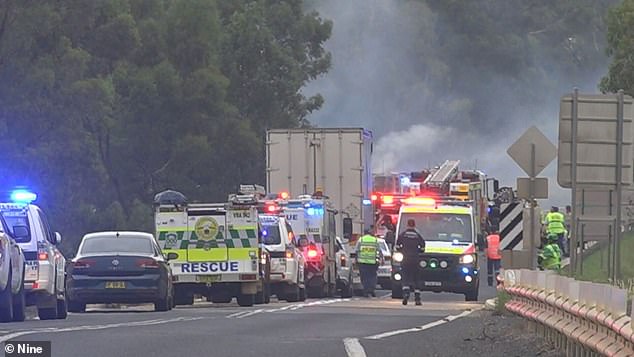 Emergency crews attend the scene of last Thursday's accident near Dubbo.