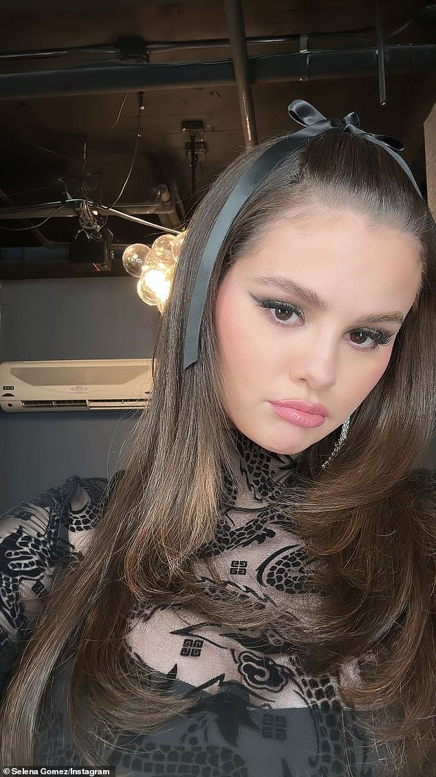 The former Disney star later shared a couple of photos on her Instagram Stories to show off her makeup and outfit. In a pouting selfie, the stunner rocked sultry makeup with a sharp cat eye and shimmery eyeshadow.