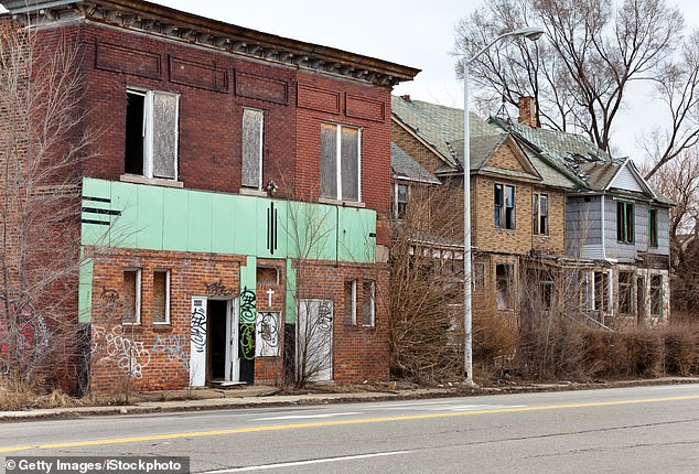 The mortgage crisis and the collapse of large bankrupt automakers drove millions of people from their homes in Detroit (pictured: abandoned properties in 2015)