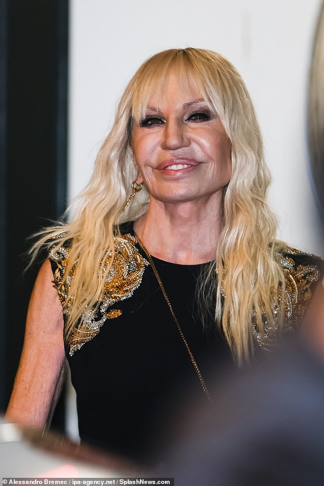 Donatella Versace was seen saying goodbye to guests outside the venue