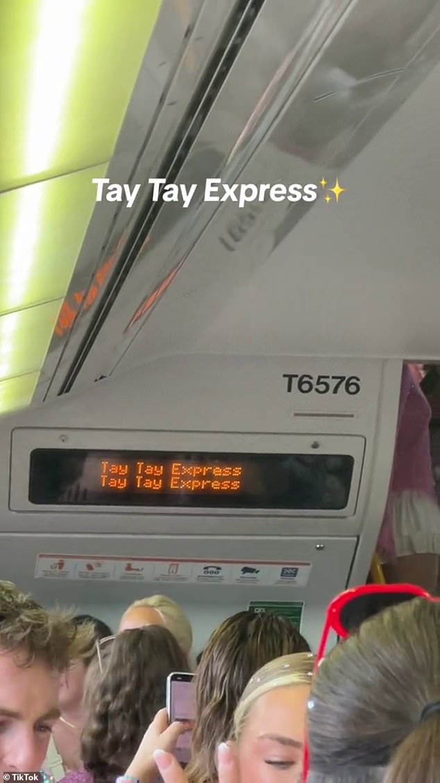 On Saturday, a train passenger shared a photo of a carriage on the 'Tay Tay Express'. In honor of the event, Sydney trains have been renamed to the Swiftie-friendly nickname for fans traveling to Olympic Park.
