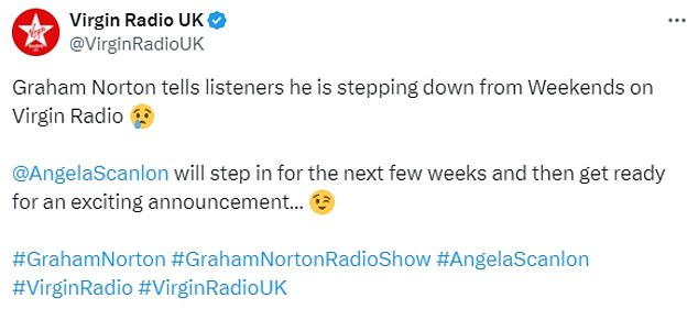 1708774986 329 Graham Norton confirms hes leaving Virgin Radio weekend show after