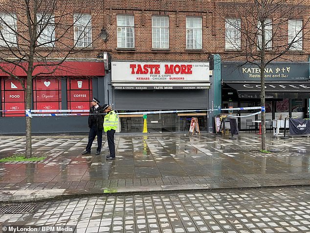 After the shocking fight, two police officers were seen outside Taste More, which was also cordoned off.