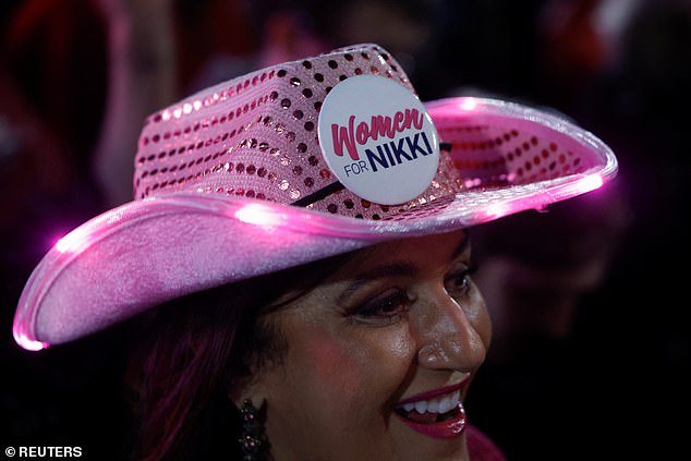 A Nikki Haley supporter attends the former governor's final rally in South Carolina Friday night in Mount Pleasant.